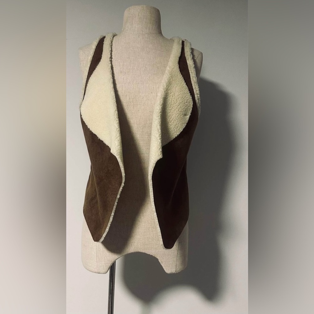 IKKS: Brown and Cream Shearling Vest